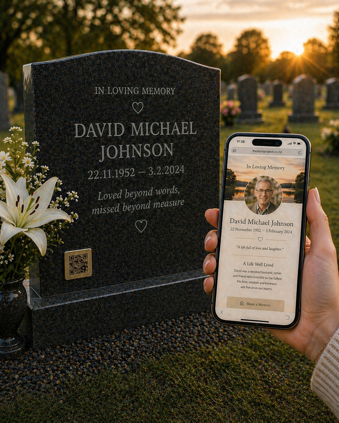 THE DASH PROJECT - DAVID AND QR CODE ON GRAVESTONE