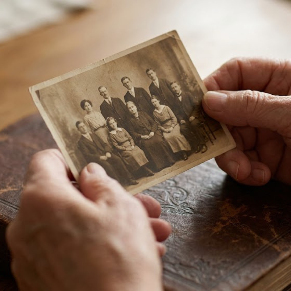 remembering well - image of someone holding an old photo - remembering well.